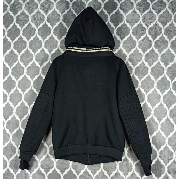 Club Exx LED Light Up Jacket Womens Small Black Hood Rave Bomber Festival Coat - Picture 4 of 14